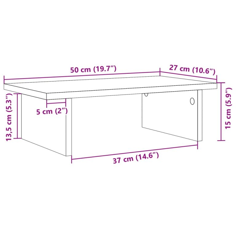 Suport monitor, stejar artizanal, 50x27x15 cm, lemn prelucrat