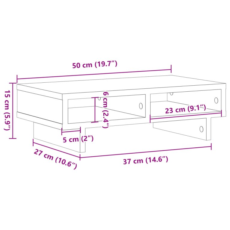 Suport de monitor, gri sonoma, 50x27x15 cm, lemn prelucrat