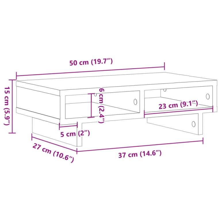 Suport de monitor, gri beton, 50x27x15 cm, lemn prelucrat