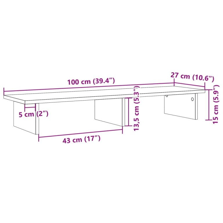 Suport monitor, sonoma gri, 100x27x15 cm, lemn prelucrat