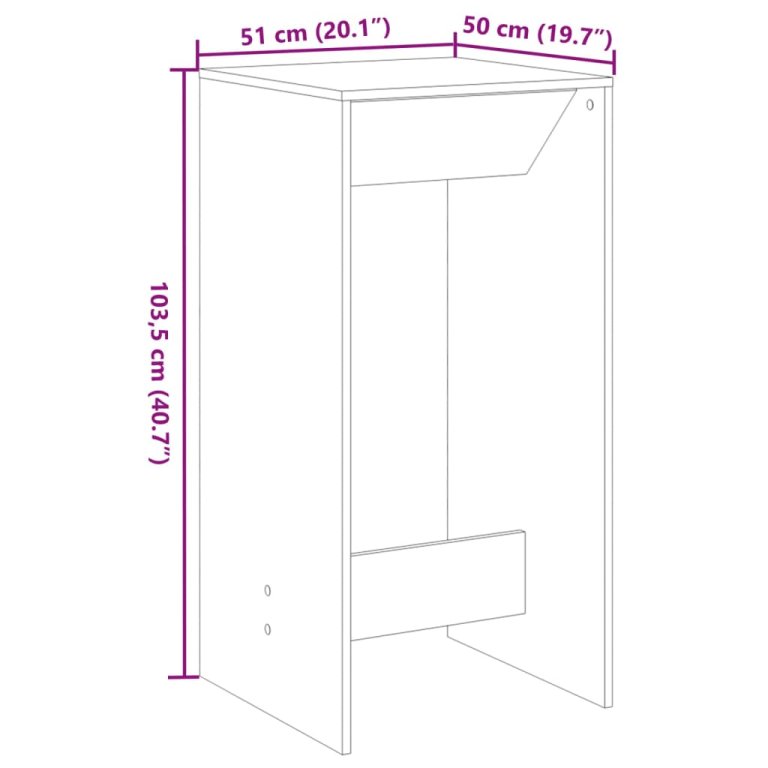 Masă bar, stejar sonoma, 51x50x103,5 cm, lemn prelucrat