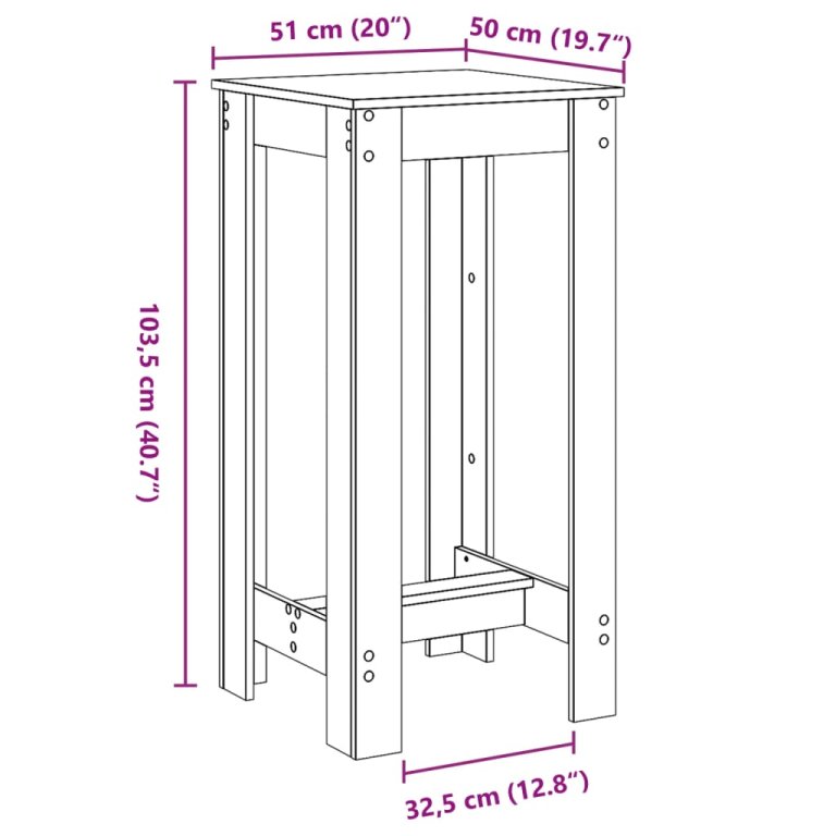 Masă bar, negru, 51x50x103,5 cm, lemn prelucrat