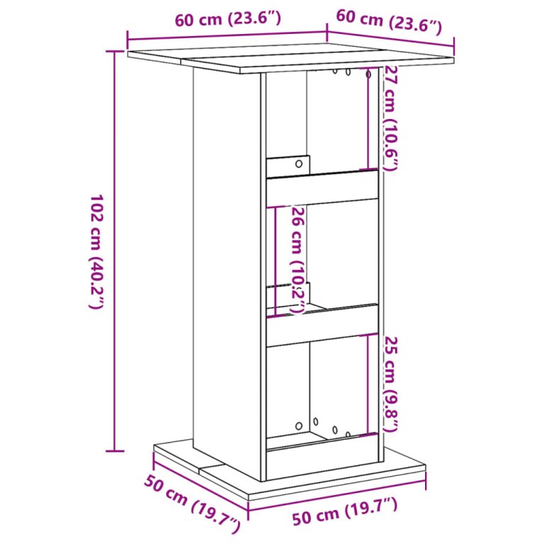 Masă bar cu depozitare stejar sonoma 60x60x102cm lemn prelucrat