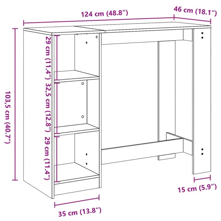 Masă de bar cu raft, alb, 124x46x103,5 cm, lemn prelucrat