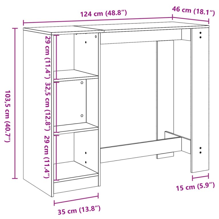 Masă bar cu raft stejar Sonoma, 124x46x103,5 cm, lemn prelucrat