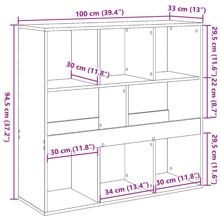 Bibliotecă/Separator de cameră, stejar afumat, 100x33x94,5 cm