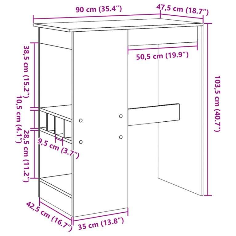 Masă bar cu raft stejar Sonoma 90x47,5x103,5 cm lemn prelucrat