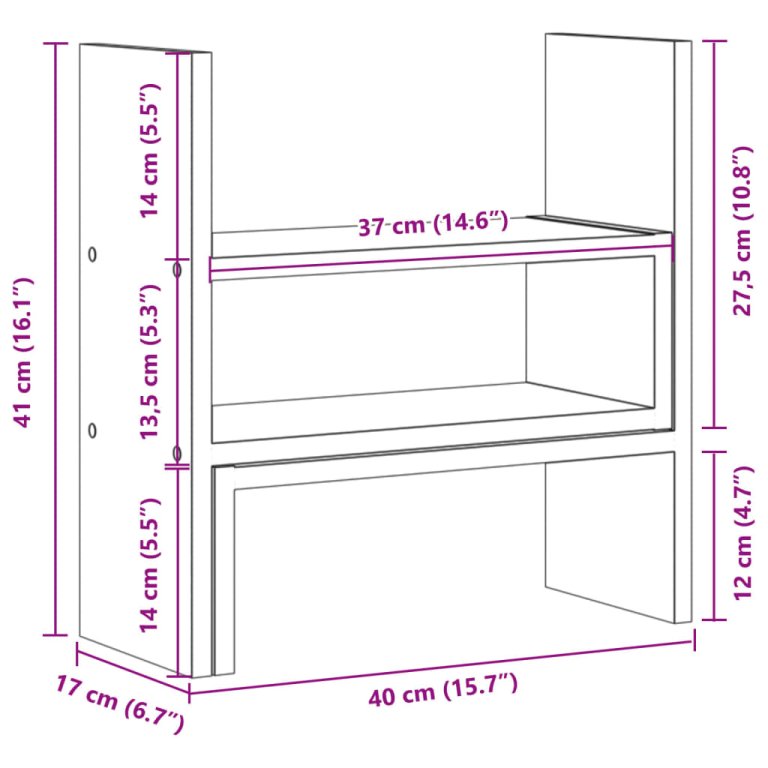 Organizator birou, stejar fumuriu, 40x17x41 cm, lemn prelucrat