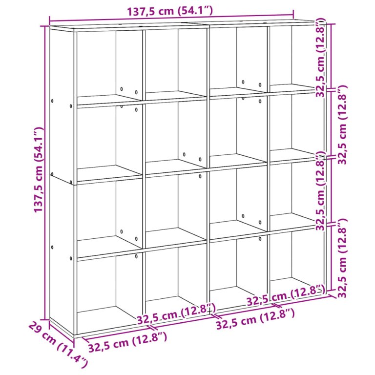 Bibliotecă, stejar artizanal, 137,5x29x137,5 cm, lemn prelucrat