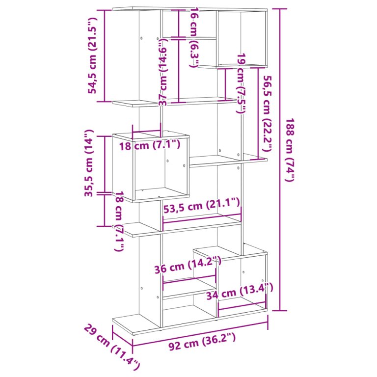 Bibliotecă, gri beton, 92x29x188 cm, lemn prelucrat