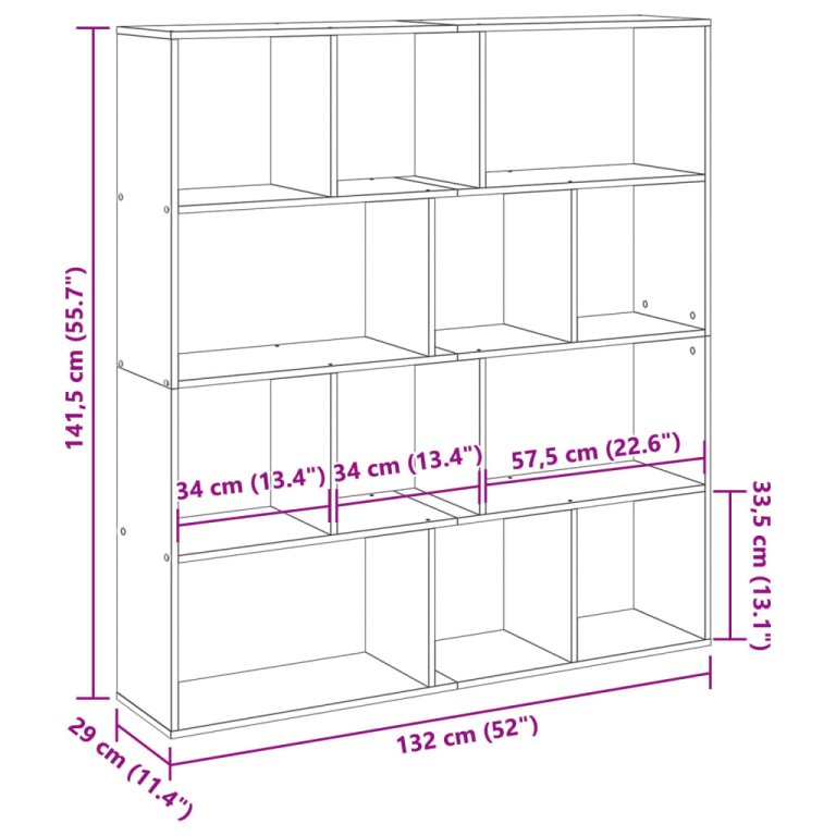 Bibliotecă, gri sonoma, 132x29x141,5 cm, lemn prelucrat