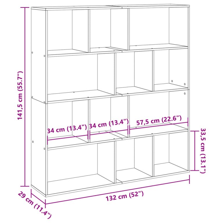 Bibliotecă, gri beton, 132x29x141,5 cm, lemn prelucrat