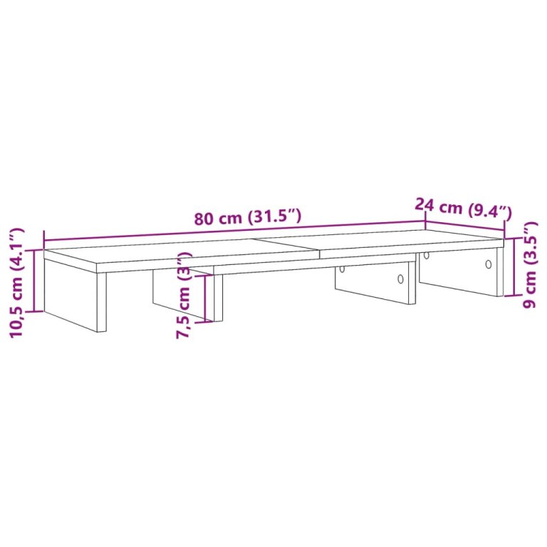 Suport monitor reglabil, stejar artizanal, 80x24x10,5 cm, lemn