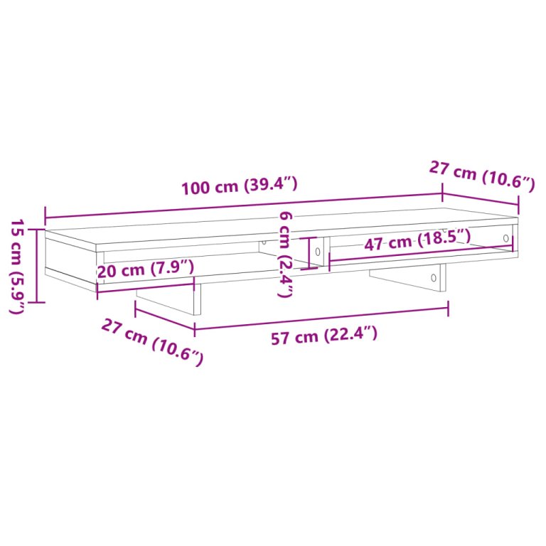 Suport monitor, lemn vechi, 100x27x15 cm, lemn prelucrat