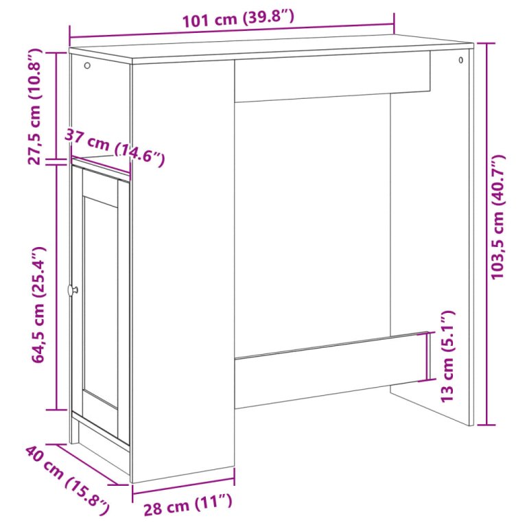 Masă bar cu rafturi stejar sonoma 101x40x103,5cm lemn prelucrat