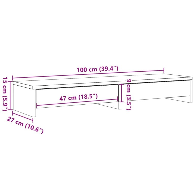 Suport monitor cu sertare sonoma gri 100x27x15cm lemn prelucrat