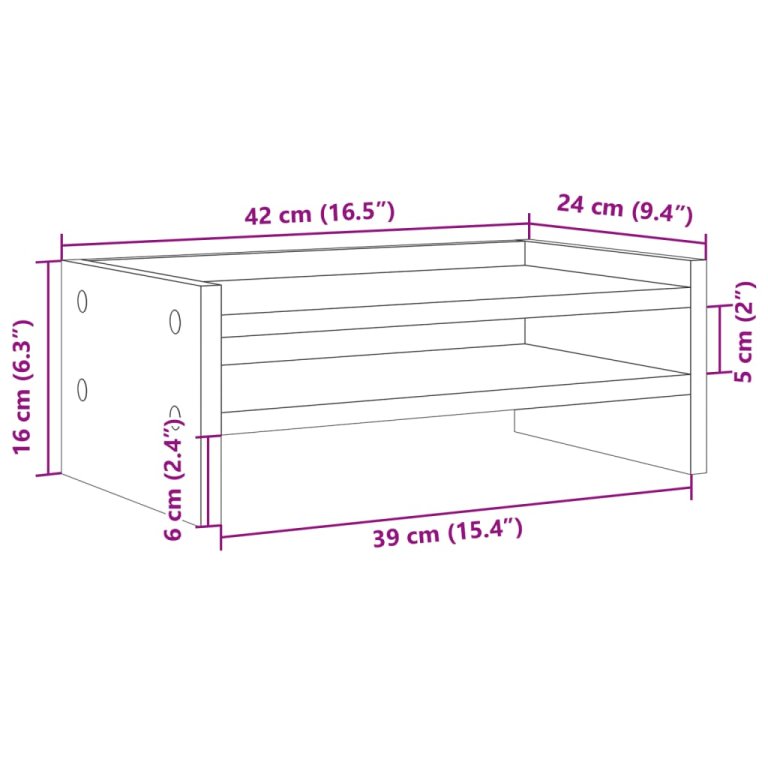 Suport de monitor, gri beton, 42x24x16 cm, lemn prelucrat