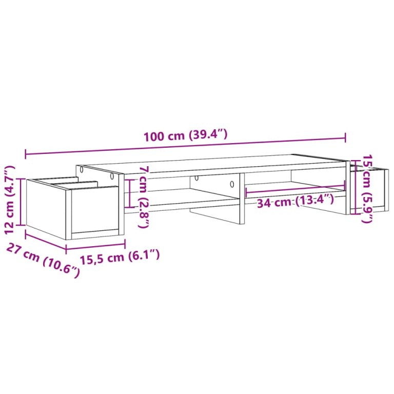 Suport monitor cu depozitare negru 100x27x15 cm lemn prelucrat