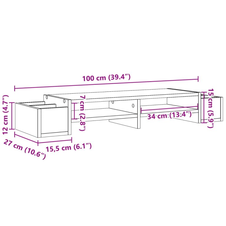 Suport monitor cu depozitare, stejar maro, 100x27x15 cm, lemn