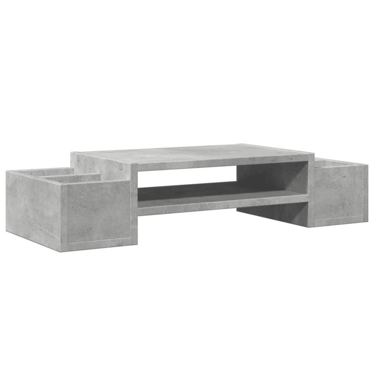 Suport monitor cu depozitare, gri beton, 70x27x15cm, lemn