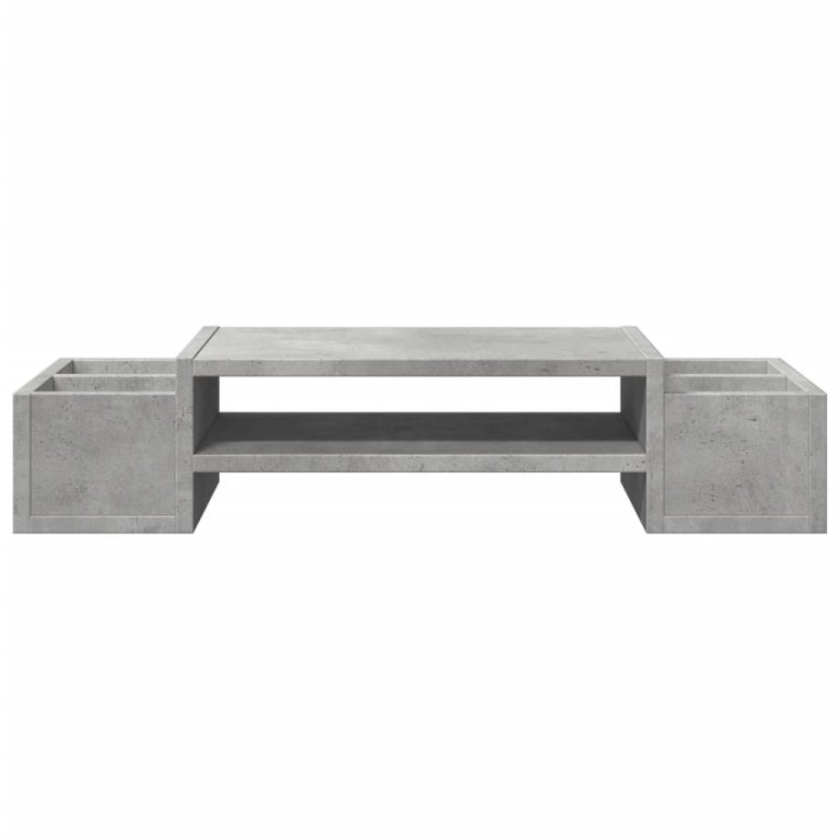 Suport monitor cu depozitare, gri beton, 70x27x15cm, lemn