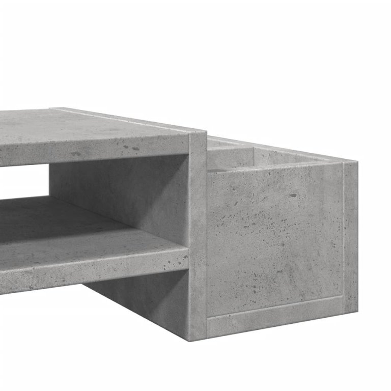 Suport monitor cu depozitare, gri beton, 70x27x15cm, lemn