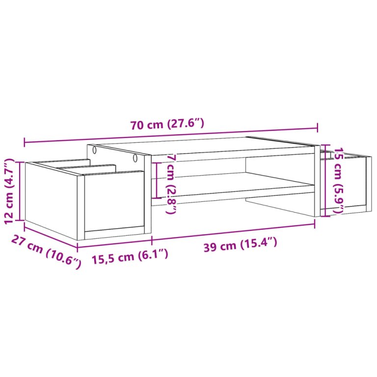 Suport monitor cu depozitare, negru, 70x27x15cm, lemn prelucrat