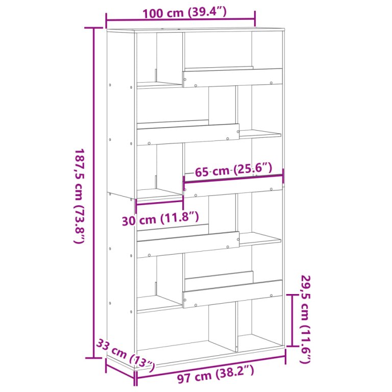 Bibliotecă, gri beton, 100x33x187,5 cm, lemn prelucrat