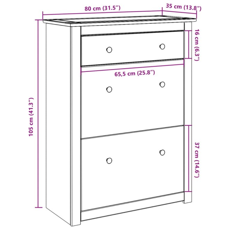 Dulap de pantofi „Panama”, 80x35x105 cm, lemn masiv de pin