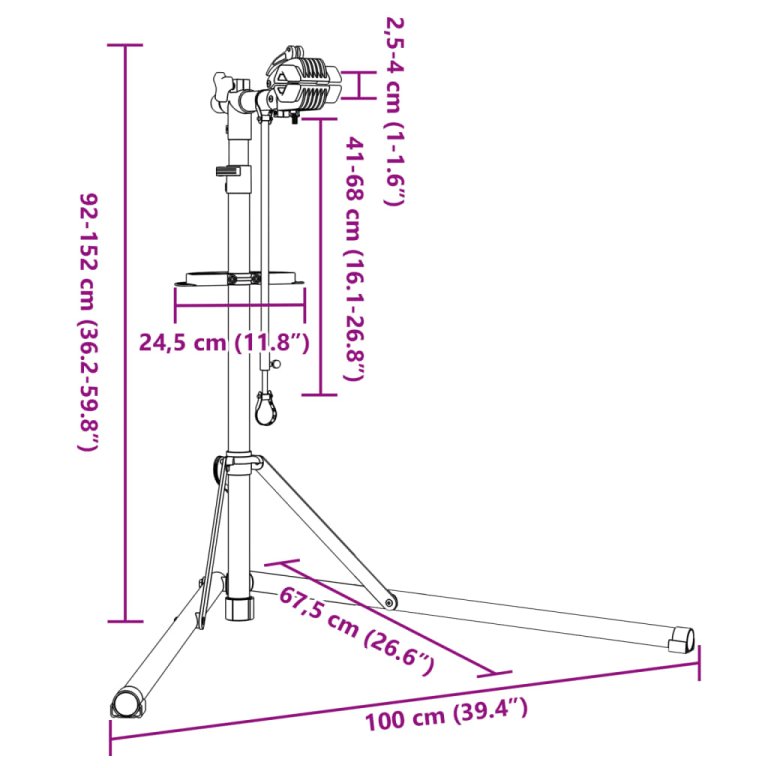 Suport reparare biciclete pliabil reglabil 92-152 cm roșu oțel