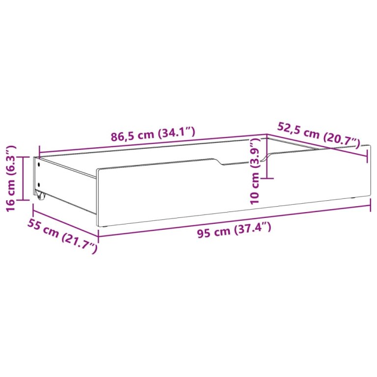 Sertare de pat 2 buc. 95x55x16 cm maro ceruit lemn masiv de pin