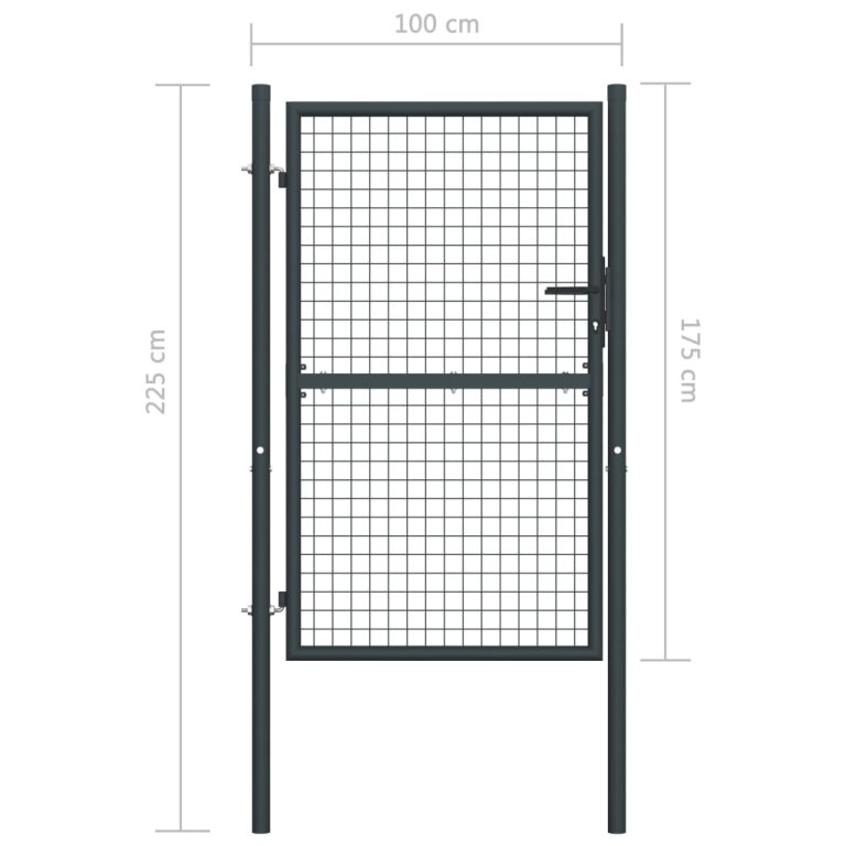 Poartă de gard din plasă, gri, 100 x 225 cm, oțel galvanizat