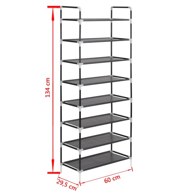 Raft încălțăminte 8 rafturi, Metal și textil nețesut, Negru