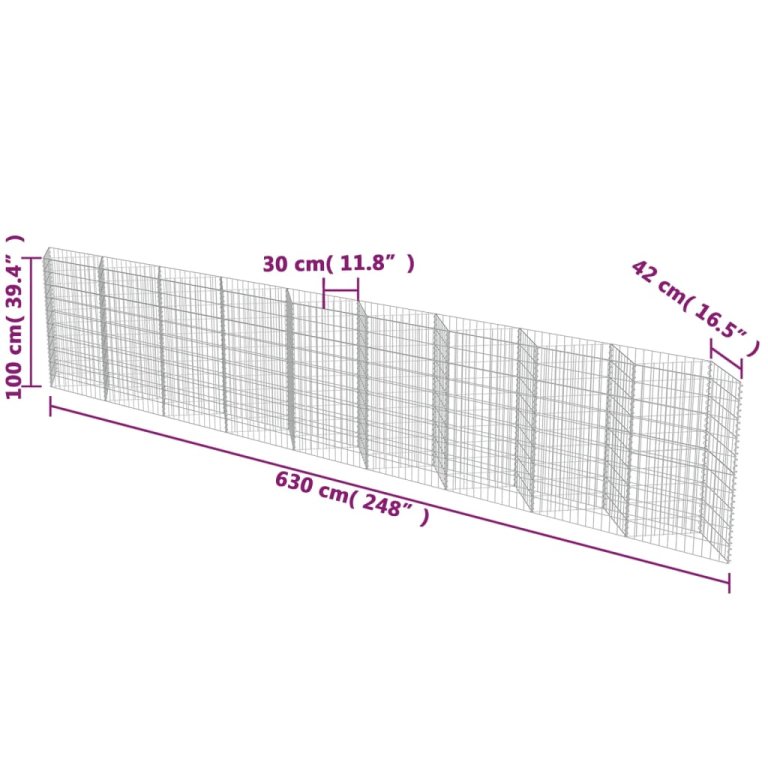 Perete gabion, 630 x 30 x 100 cm, oțel galvanizat