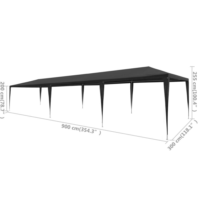 Cort de petrecere, antracit, 3 x 9 m, PE