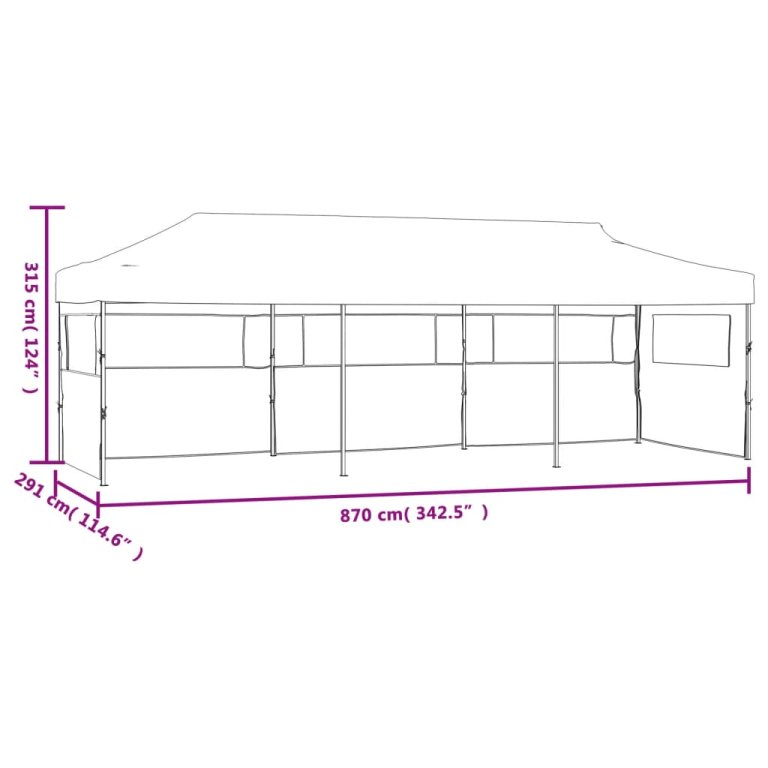 Cort petrecere pliabil cu 5 pereți laterali, antracit, 3 x 9 m