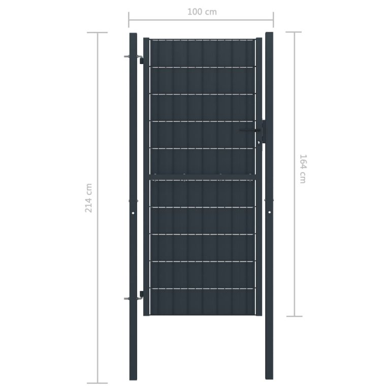 Poartă de gard, antracit, 100x164 cm, PVC și oțel