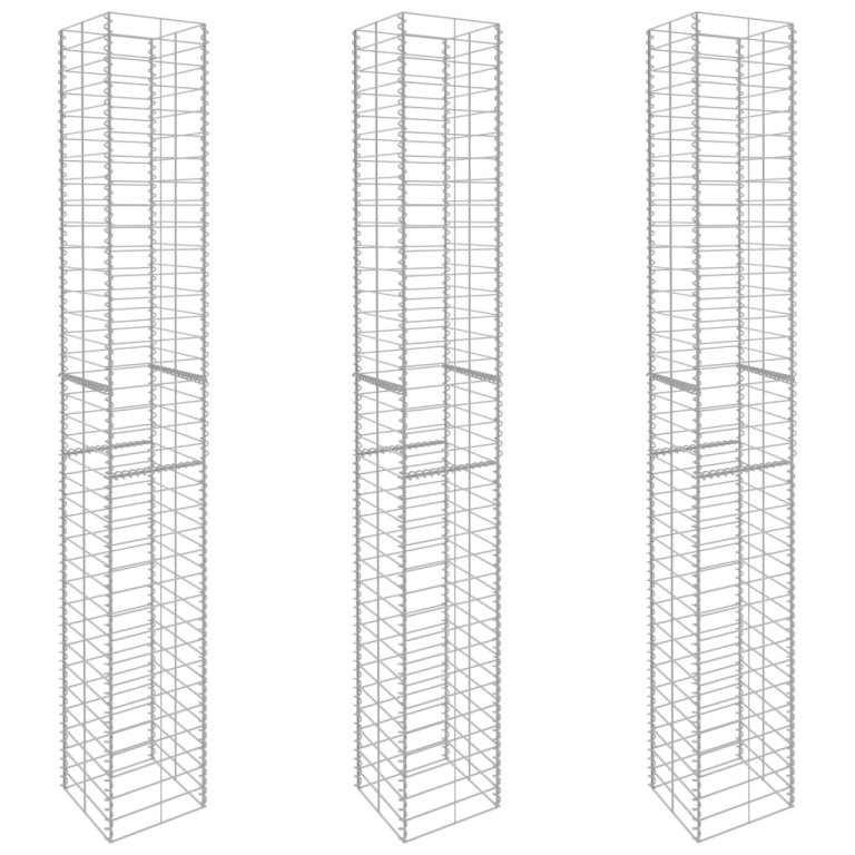 Coșuri gabion, 3 buc., 25 x 25 x 197 cm, oțel galvanizat