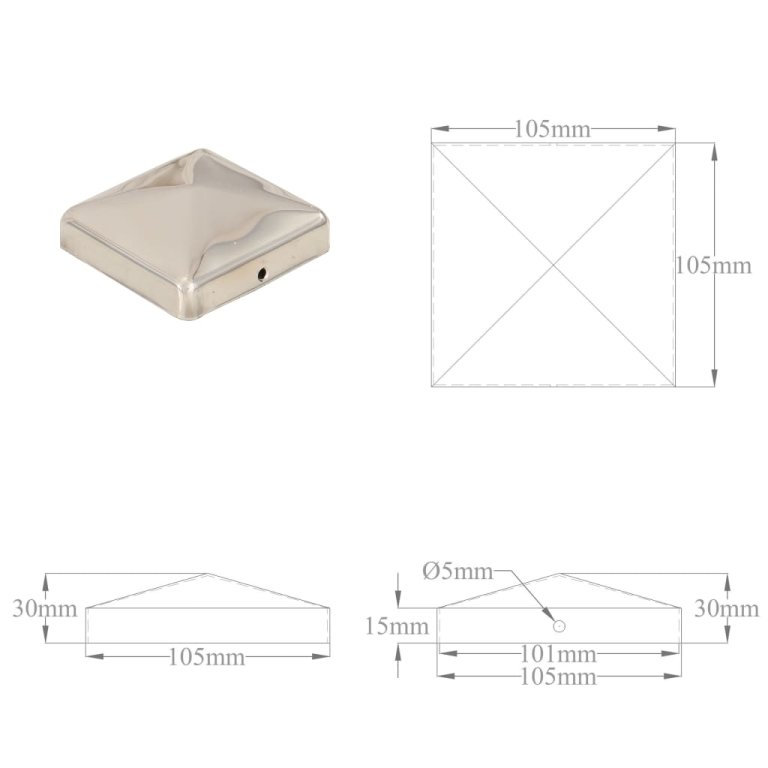 Capace stâlpi de gard piramidă 6 buc. oțel inoxidabil 101x101mm