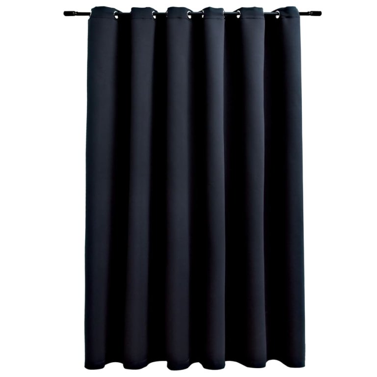 Draperie opacă cu inele metalice, negru, 290 x 245 cm