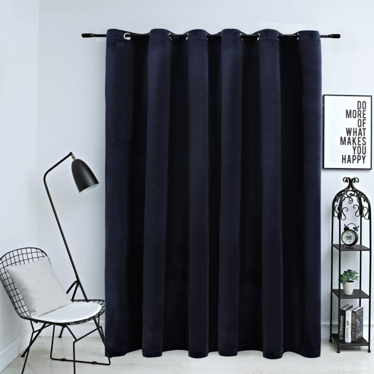 Draperie opacă cu inele metalice, negru, 290 x 245 cm, catifea