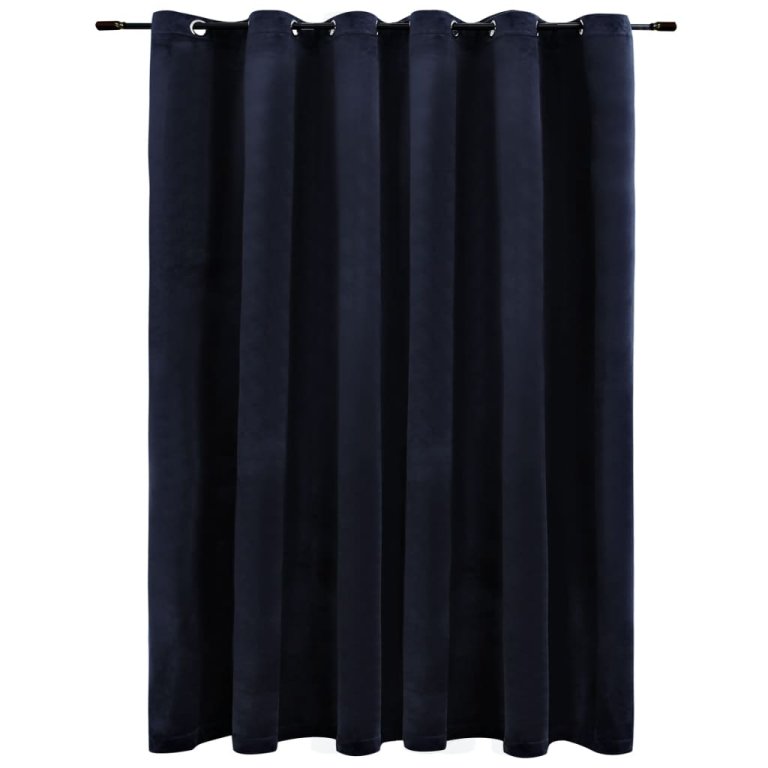 Draperie opacă cu inele metalice, negru, 290 x 245 cm, catifea