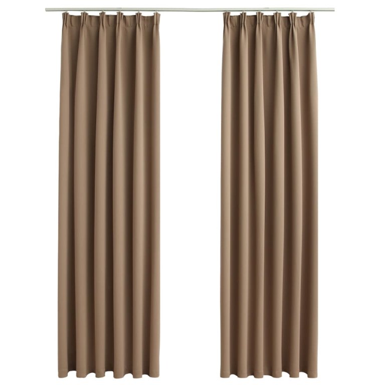 Draperii opace cu cârlige, 2 buc., gri taupe, 140 x 225 cm