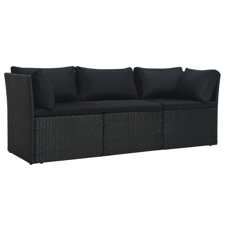 Set mobilier de grădină cu perne, 4 piese, negru, poliratan