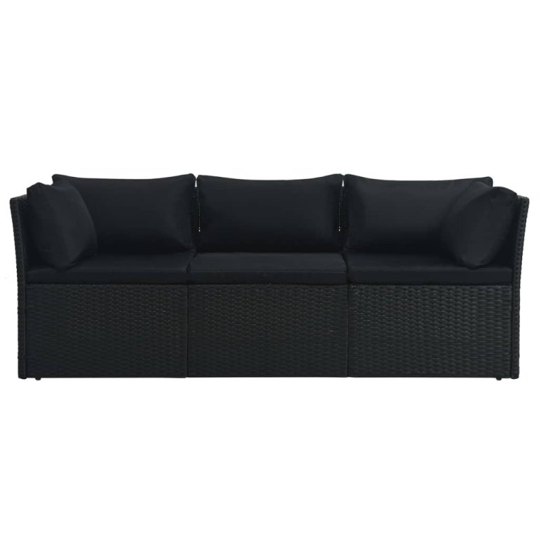 Set mobilier de grădină cu perne, 4 piese, negru, poliratan