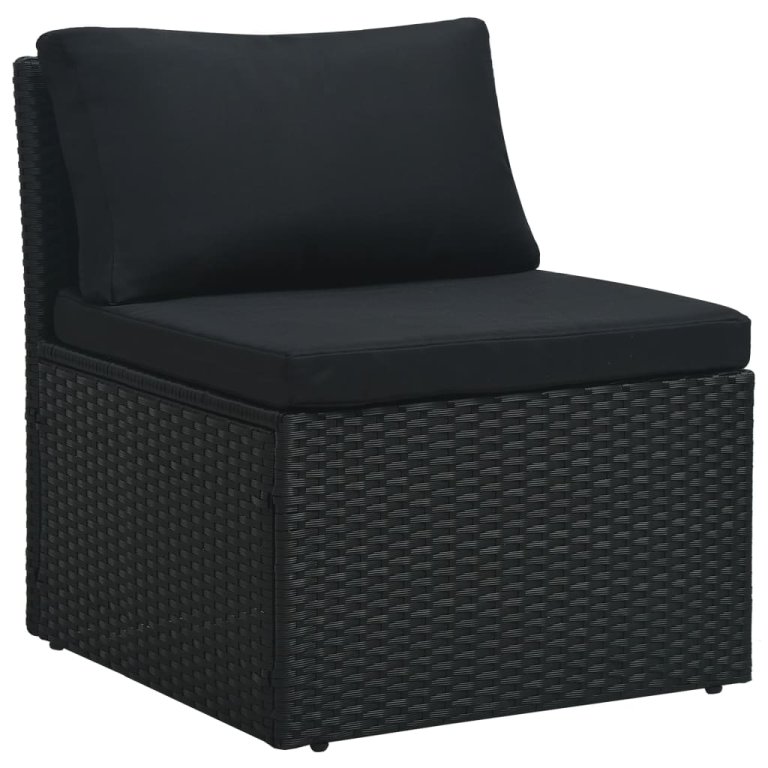 Set mobilier de grădină cu perne, 4 piese, negru, poliratan