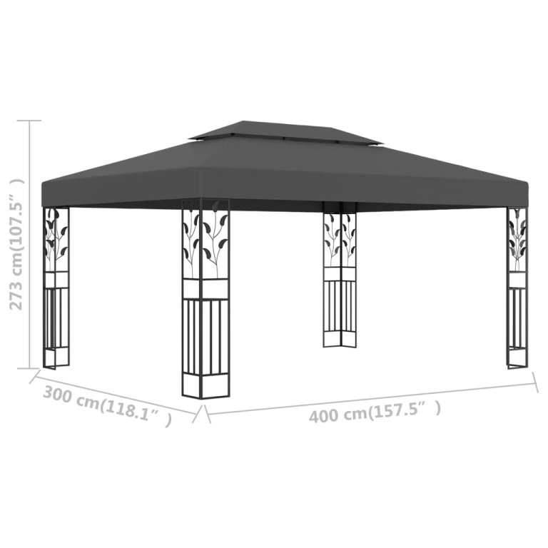 Pavilion cu acoperiș dublu, antracit, 3 x 4 m