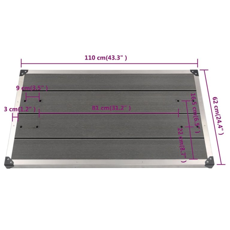 Cădiță de duș de exterior gri 110x62 cm WPC și oțel inoxidabil