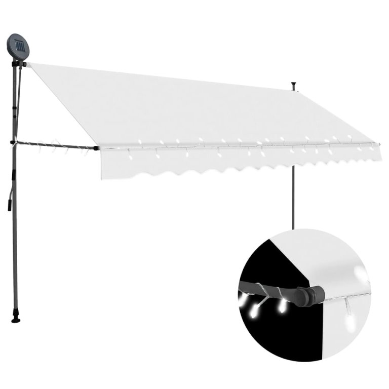 Copertină retractabilă manual cu LED, crem, 350 cm