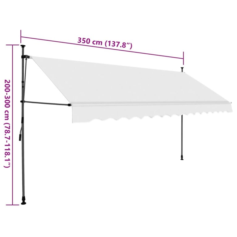 Copertină retractabilă manual cu LED, crem, 350 cm